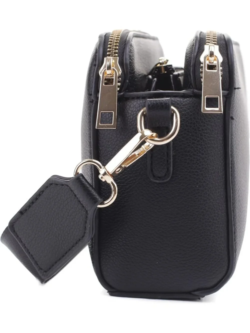 Women's Black Trendy Triple Zip Small Crossbody Bag Purse with Guitar Strap